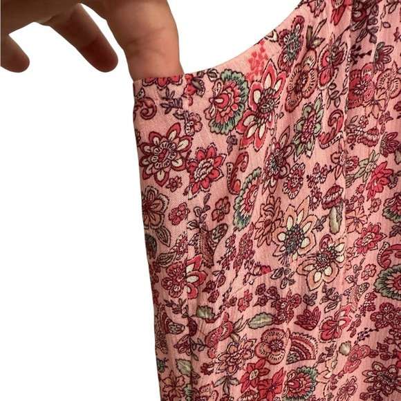 J.Jill Pink Green Floral V-neck Flounced Hem Sleeveless Maxi Dress - Picture 9 of 14